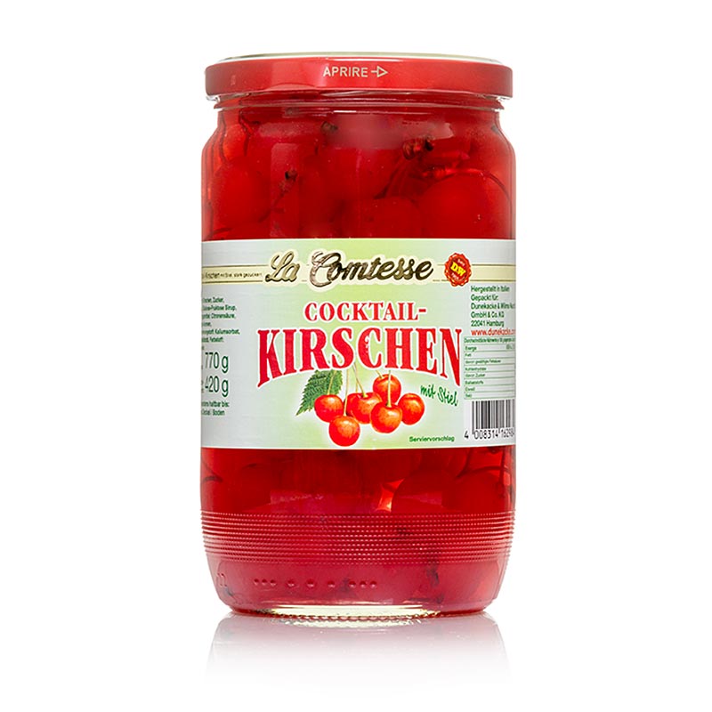 Cocktail-Kirschen, rot, mit Stiel, 770 g