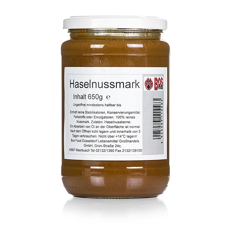 BOS FOOD Haselnuss-Mark, 100% Mark ohne Zusatzstoffe, 650 g