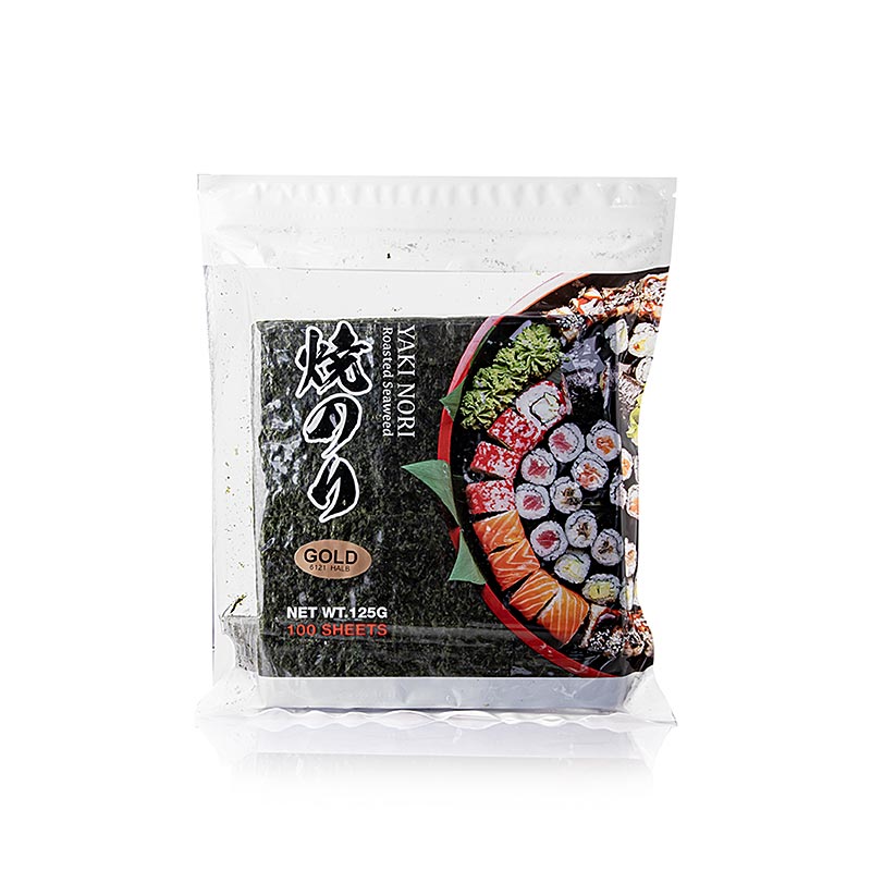 Yakinori halbe Grösse, getrocknete Algenblätter, geröstet, Gold, 125 g, 100 Blatt