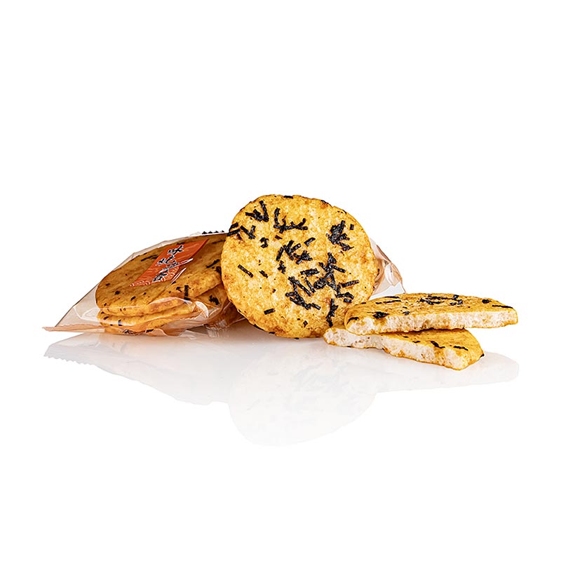 Reiscracker - Bin Bin Rice Crackers, ø ca. 7cm, mit Seetang & Sojasauce gewürzt,