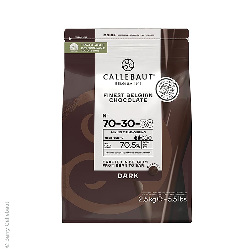 Callebaut - Zartbitterschokolade, 70/30, Callets, 70% Kakao, 2,5 kg