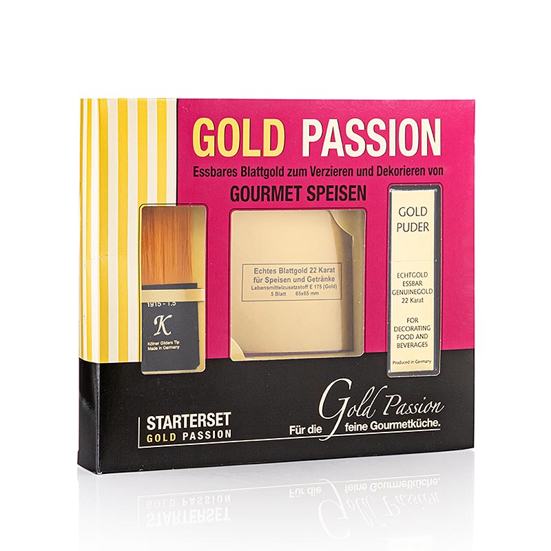 Gold - Starterset, 5xBlattgold 65x65mm, Goldpuder, 22 Karat, Pinsel, E175, 3 tlg