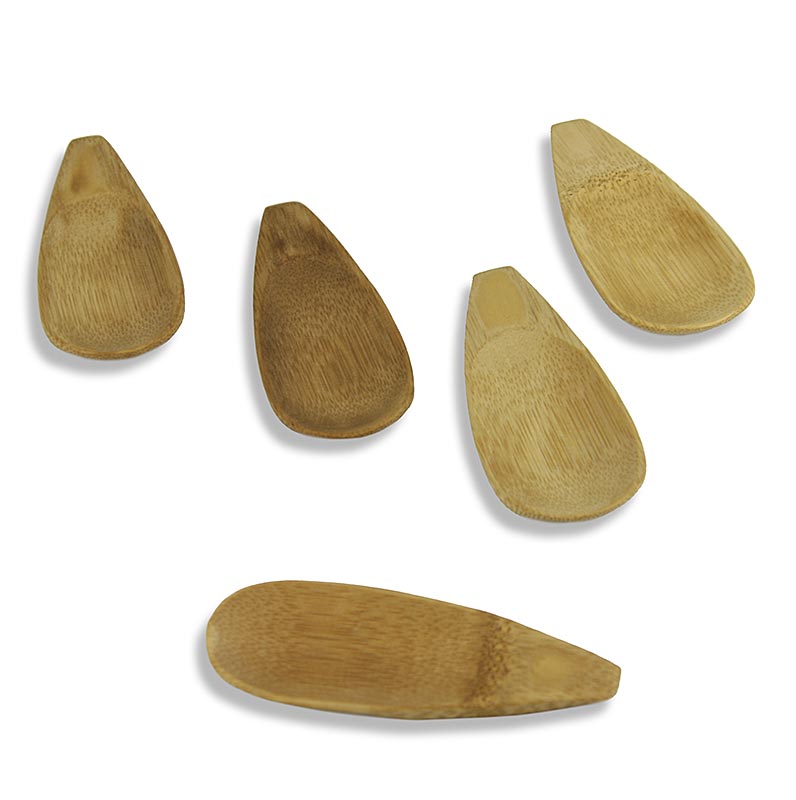 Mehrweg Bambusschalenlöffel, flach und massiv, löffelförmig, 10x3,8 cm, 25 St