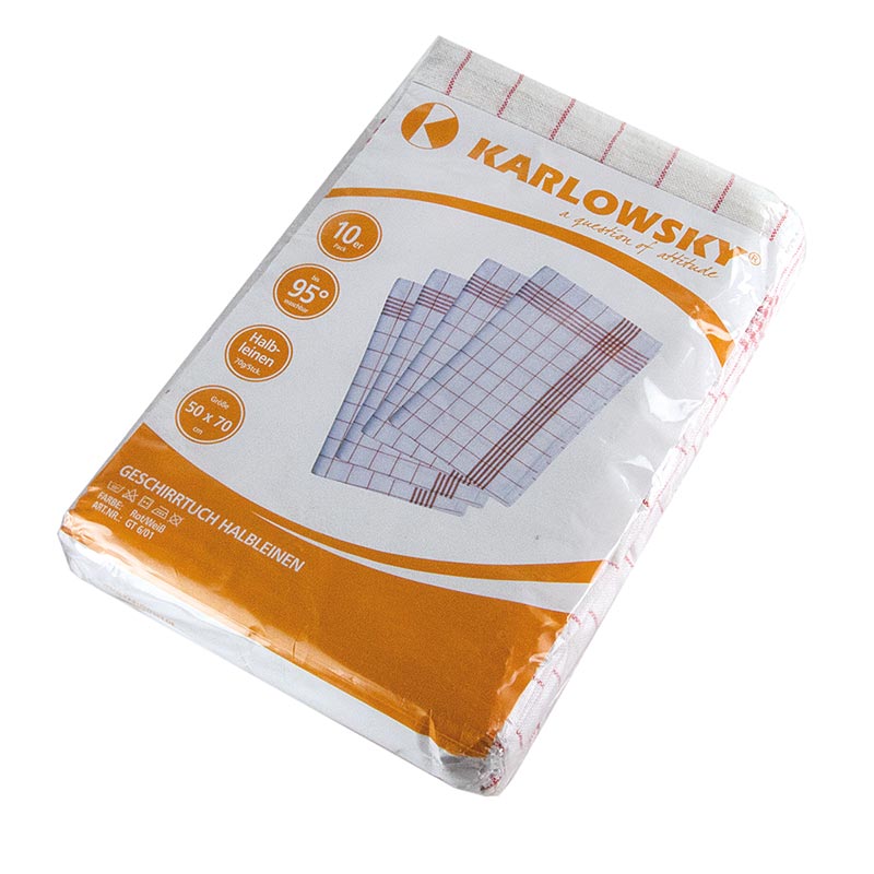 Geschirrtuch Rot/Weiß, 50x70cm, Halbleinen, 10er-Pack, Karlowsky, 10 St