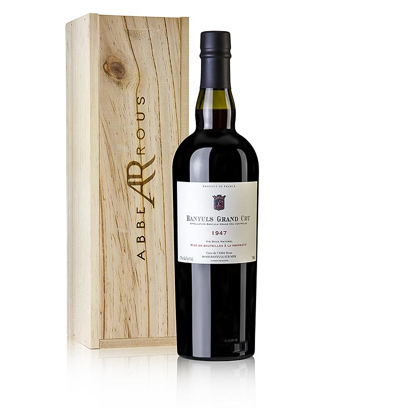 1947er Banyuls Grand Cru in einer Holzkiste, süß, 17% vol., Abbé Rous, 750 ml
