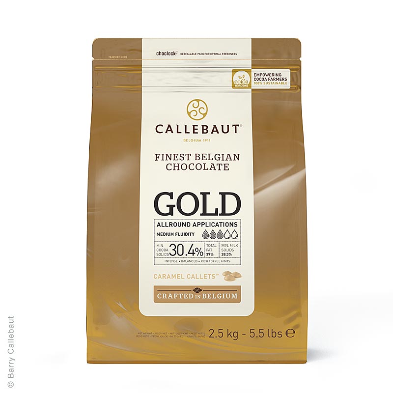 Callebaut - GOLD Schokolade, mit Karamellnote, Callets, 30,4% Kakao, 2,5 kg