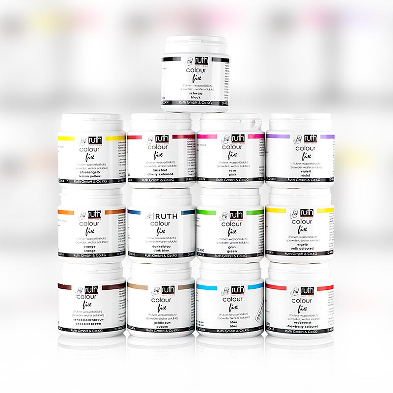 Lebensmittelfarben Sortiment, wasserlöslich, 13 Farben, 9150, Ruth, 650 g, 13 x 50 g