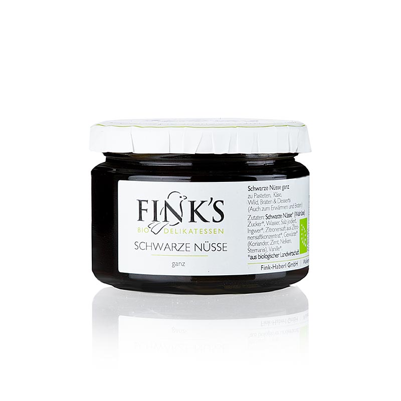 Schwarze Walnüsse (ganz) in kräftigem Sirup, Finks Delikatessen, BIO, 270 g