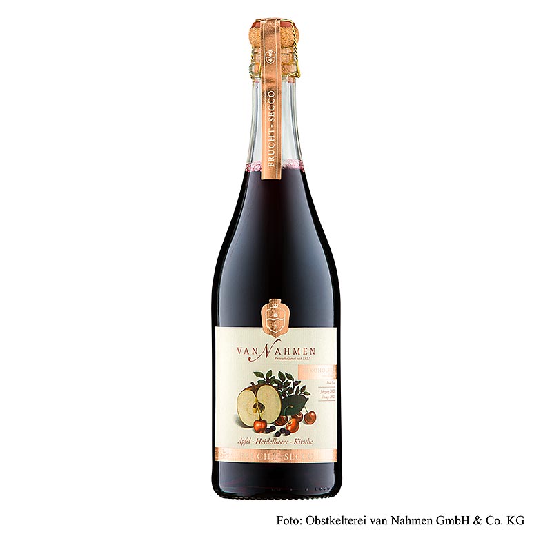 Van Nahmen Apfel-Heidelbeere-Kirsche Fruchtsecco, alkoholfrei, 750 ml