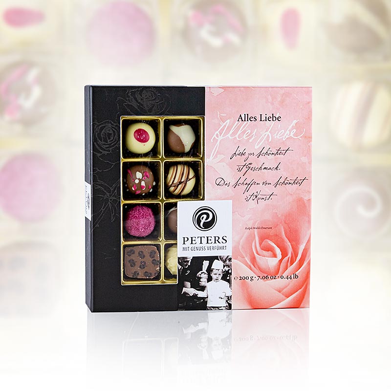 Trüffel & Pralinen-Mischung, "Alles Liebe", mit Alkohol, Peters, 200 g, 16 St