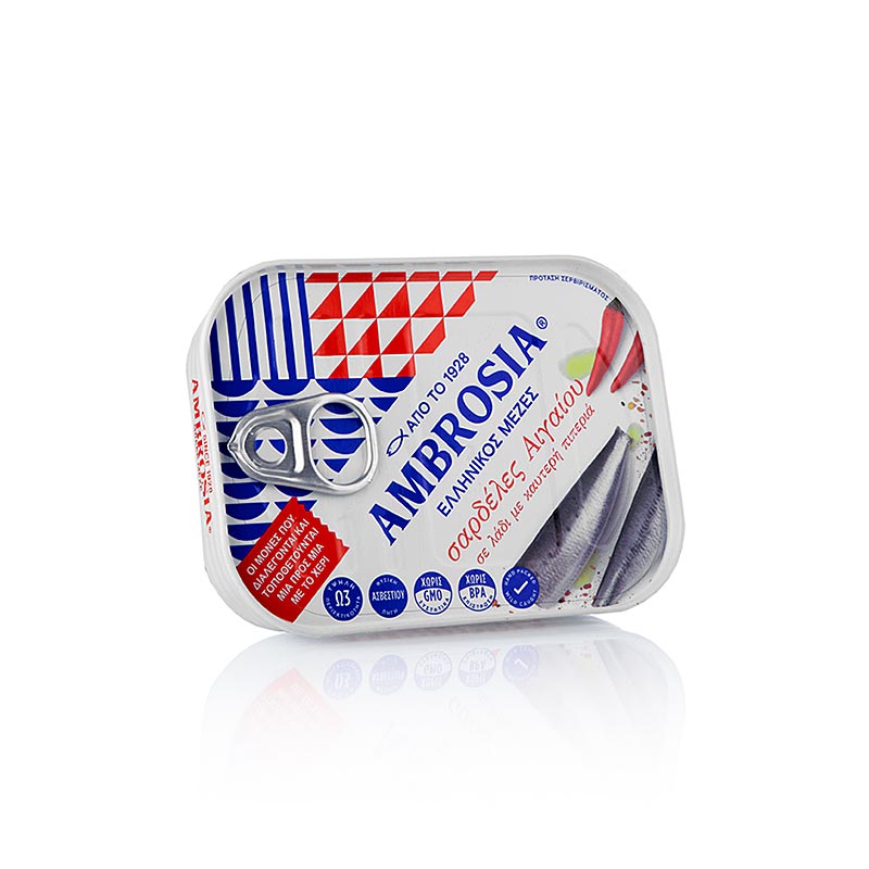Ambrosia - Sardinen in pikantem Öl, aus dem Ägäischen Meer, 105 g
