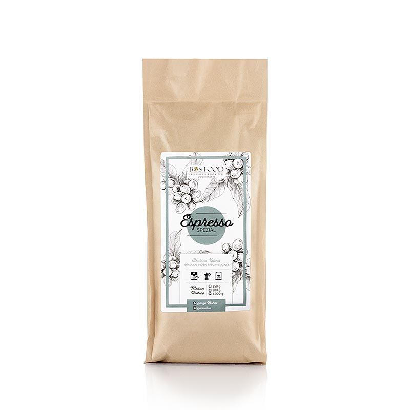 BOS FOOD - Espresso Spezial, Arabica Kaffee -Mischung, ganze Bohne, 1 kg