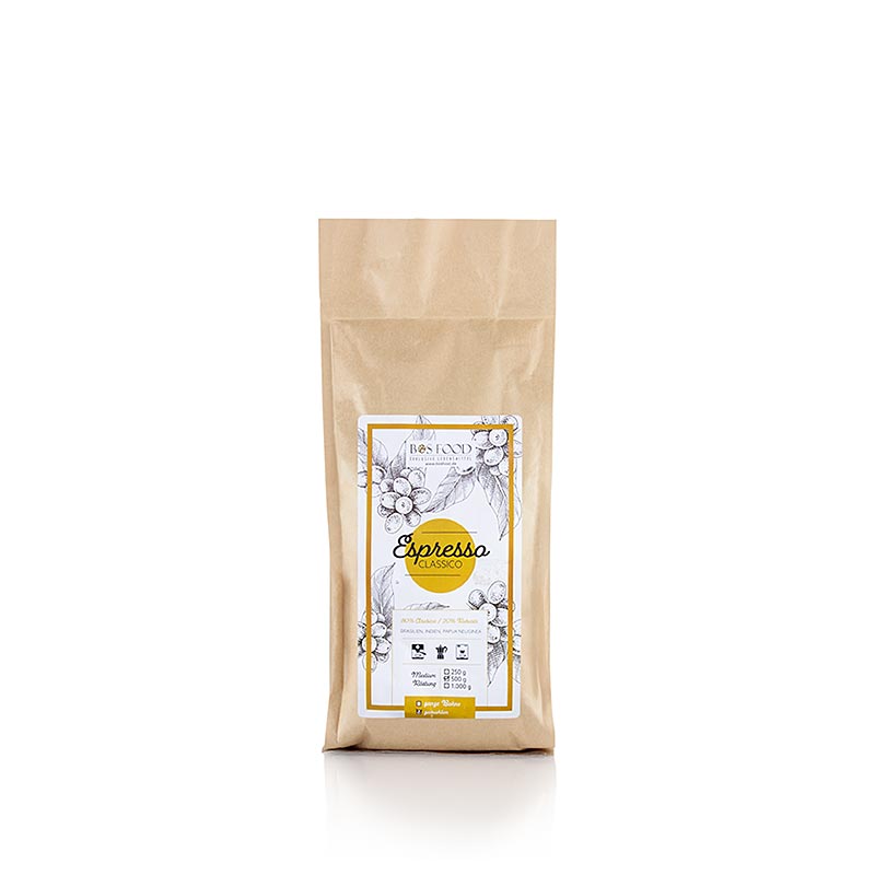 BOS FOOD - Espresso Classico, Kaffee Blend mit 20% Robusta, GEMAHLEN, 500 g
