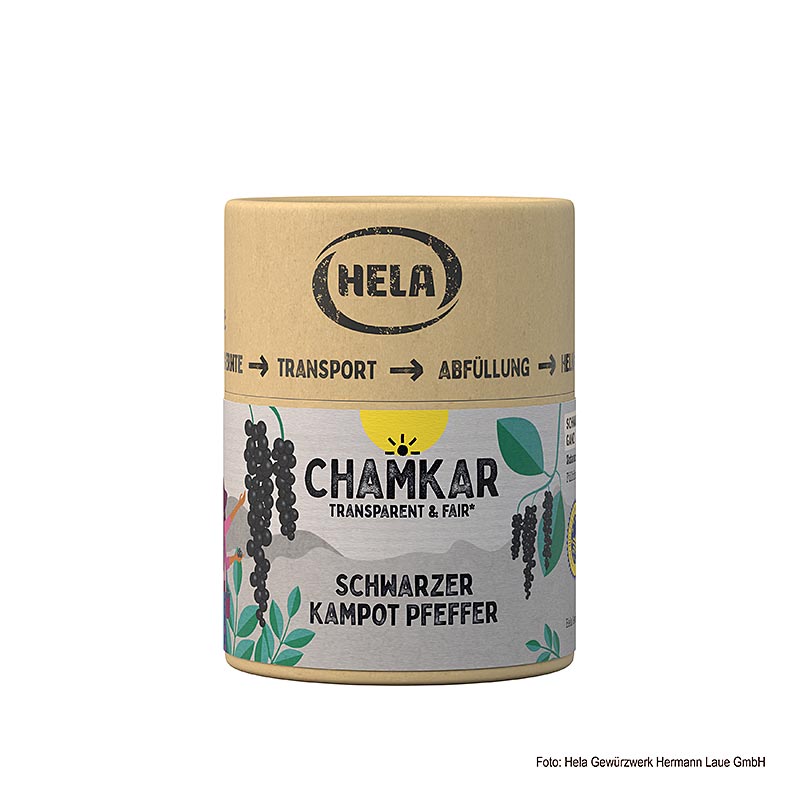HELA Chamkar - Schwarzer Kampot Pfeffer, getrocknet, ganz, g.g.A., 100 g