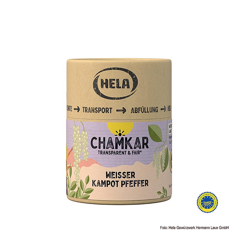 HELA Chamkar - Weisser Kampot Pfeffer, getrocknet, ganz, g.g.A., 110 g