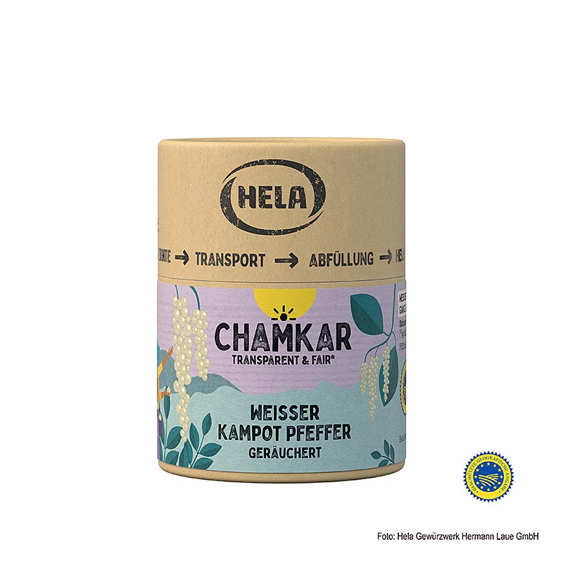 HELA Chamkar - Weisser Kampot Pfeffer, gräuchert, ganz, g.g.A., 100 g