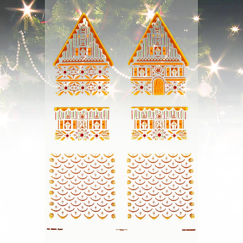 Abziehfolie "Lebkuchenhaus" für Schokolade, Einzelteile, 11x11,5x15,5cm, PCB, 4 St