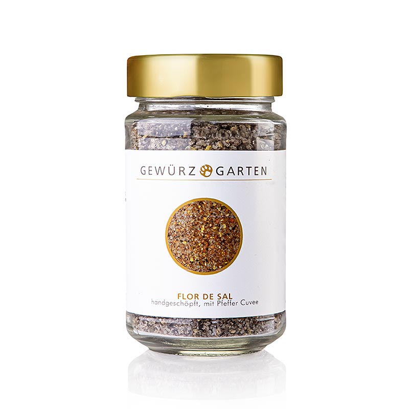 Gewürzgarten - Flor de Sal, handgeschöpft, mit Pfeffer Cuvee, 170 g