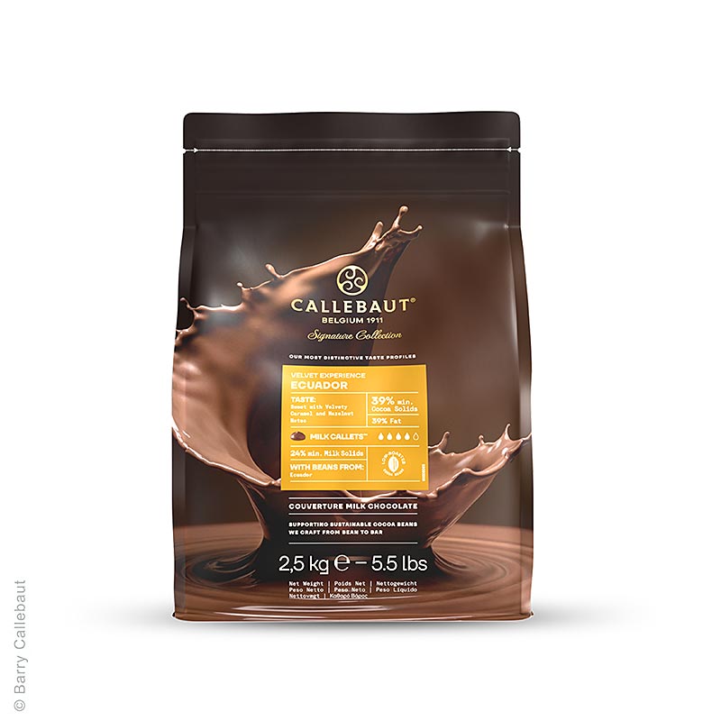 Callebaut - Origine Ecuador, Vollmilch Couverture, Callets, 39% Kakao, 25,5% Milch, 2,5 kg