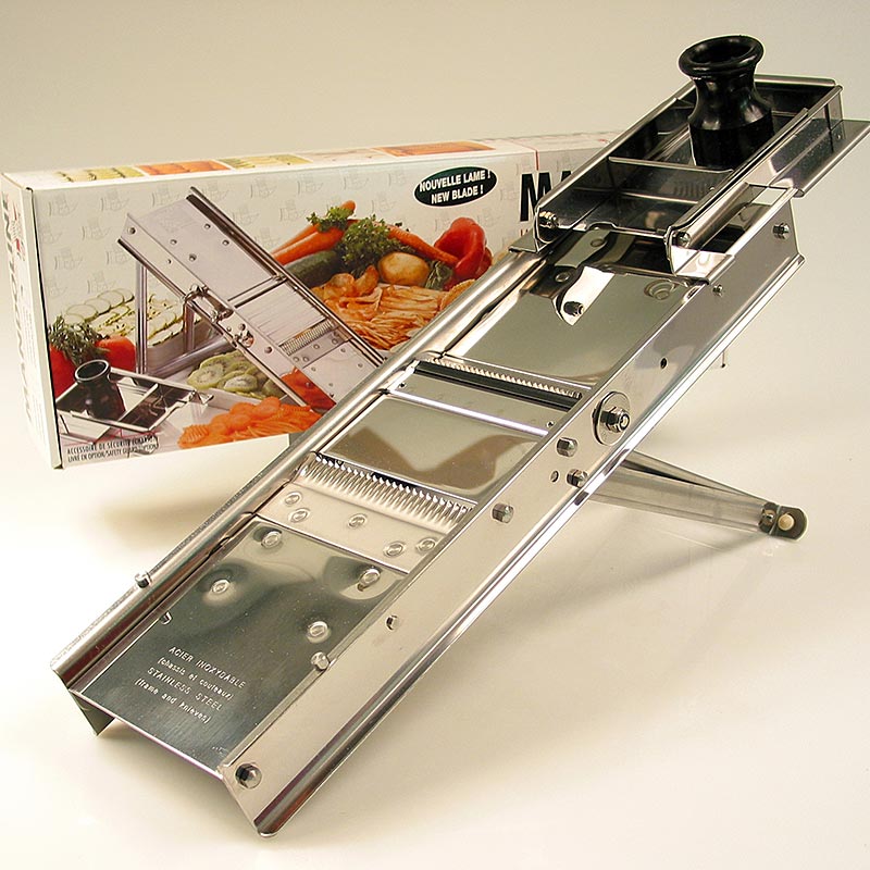 Louis Tellier - Mandoline CLASSIQUE komplett, Edelstahl, Messer glatt+gewellt, Julienne 3+10mm,