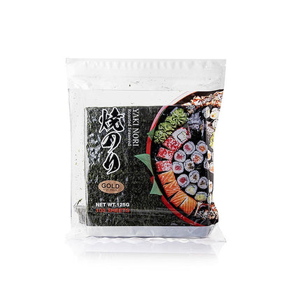 Yakinori halbe Größe, getrocknete Algenblätter, geröstet, Gold, 125 g, 100 Blatt