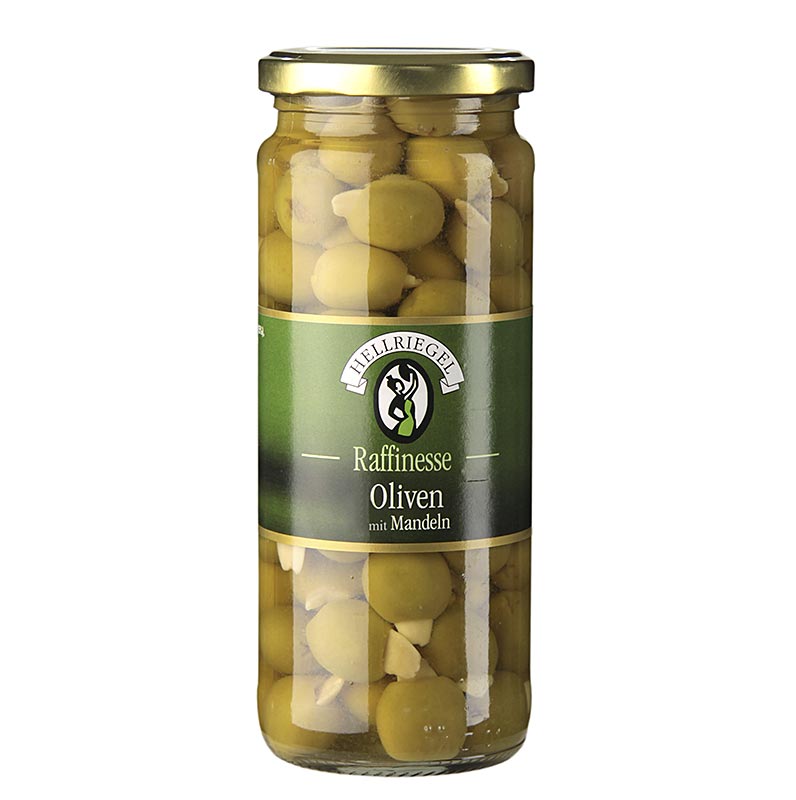 Hellriegel - Grüne Oliven, ohne Kern, mit Mandeln, in Lake, 440 g
