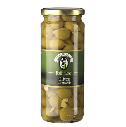 Hellriegel - Grüne Oliven, ohne Kern, mit Mandeln, in Lake, 440 g