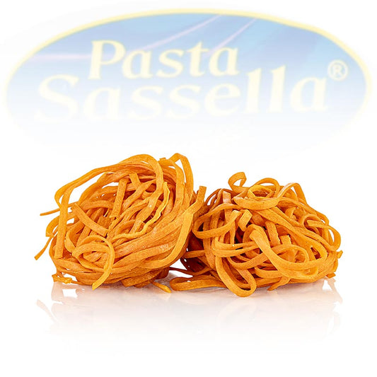Frische Tagliarini mit Tomate, rot, Bandnudel, 3 mm, Sassella, 500 g