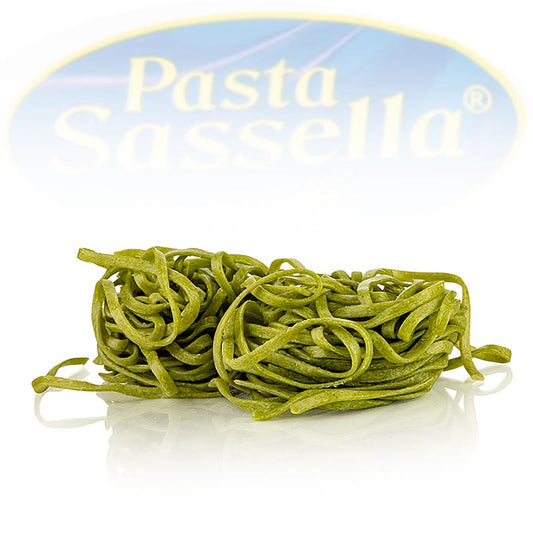 Frische Tagliarini mit Spinat, grün, Bandnudel, 3 mm, Sassella, 500 g