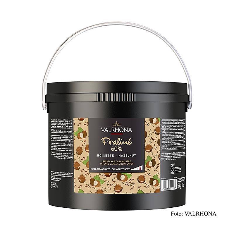 Valrhona - Praliné Masse fein, 60% Haselnuss, intensive Nuss- und kräftige Karamellnoten, 5