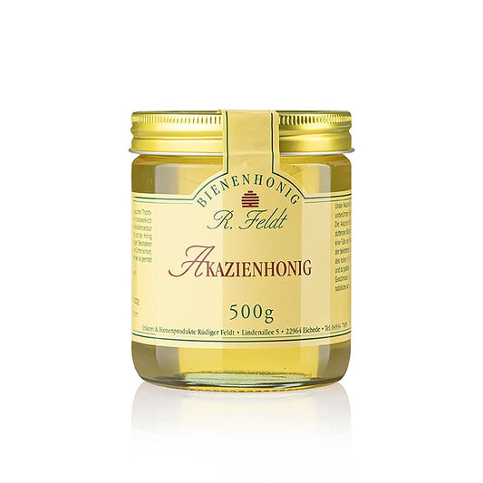 Akazien-Honig, leicht goldfarben, flüssig, zart-lieblich, gut zum Süssen, 500 g