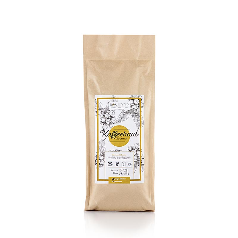 "Bos Food Gourmet" Kaffeehaus, ganze Bohnen, 100 % Arabica Kaffee, 1 kg