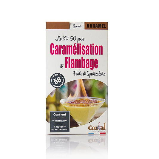 Cookal - Crème Brûlée Set Karamel, karamelisieren mit Flambieressenz, 50 Portionen, 51 tl