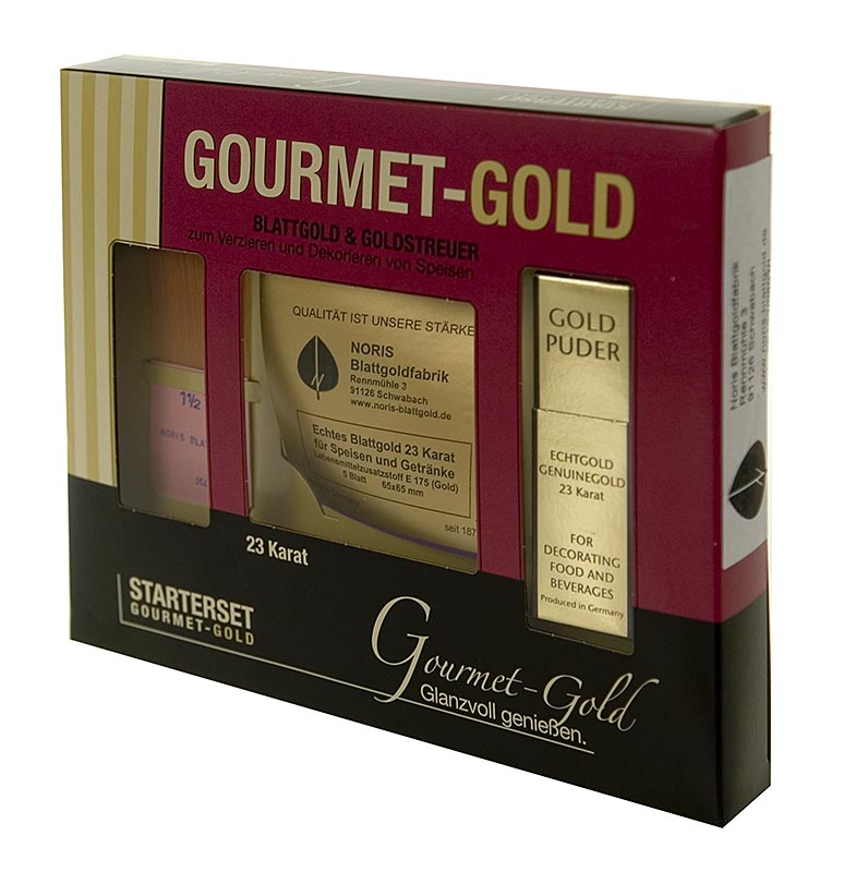Gold - Starterset, 5xBlattgold 65x65mm, Goldpuder, 22 Karat, Pinsel, E175, 3 tlg.