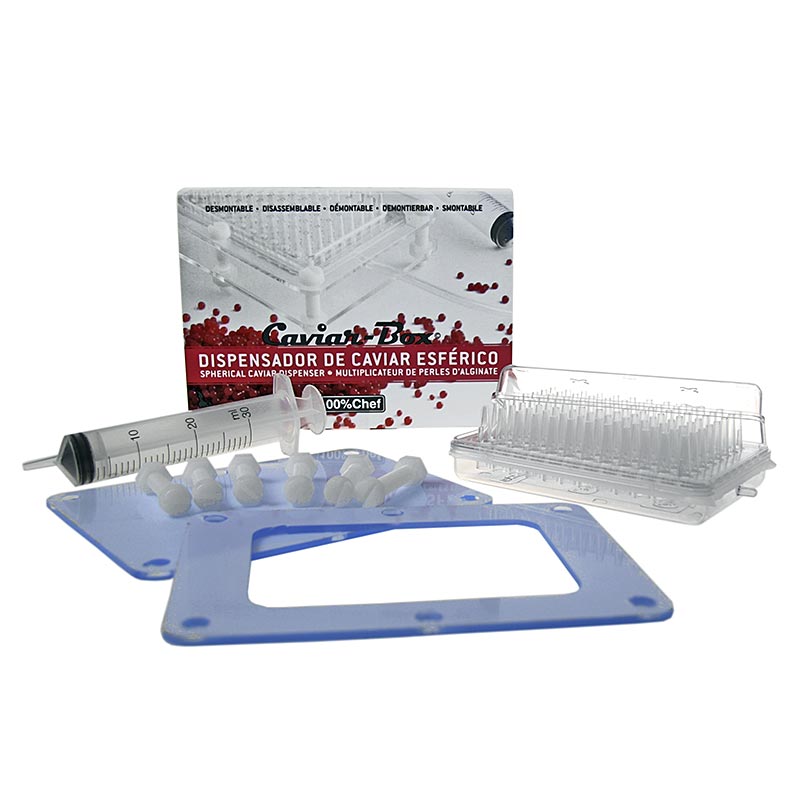 Kaviar Maker - Set mit Spritze, Schlauch, Box mit 96 Düsen, Schale & Anleitung, 1 St