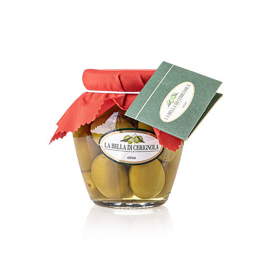 Grüne Riesen-Oliven, mit Kern, "Bella di Cerignola", in Lake, 300 g