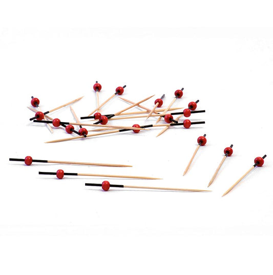 Holz-Spiesse, mit schwarz gefärbtem Ende und roter Kugel, 9 cm, 100 St