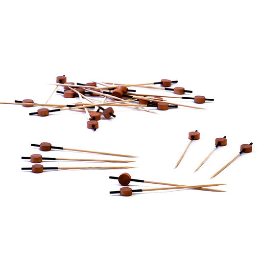 Holz-Spiesse, mit schwarz gefärbtem Ende und holzfarbener Scheibe, 9 cm, 100 St