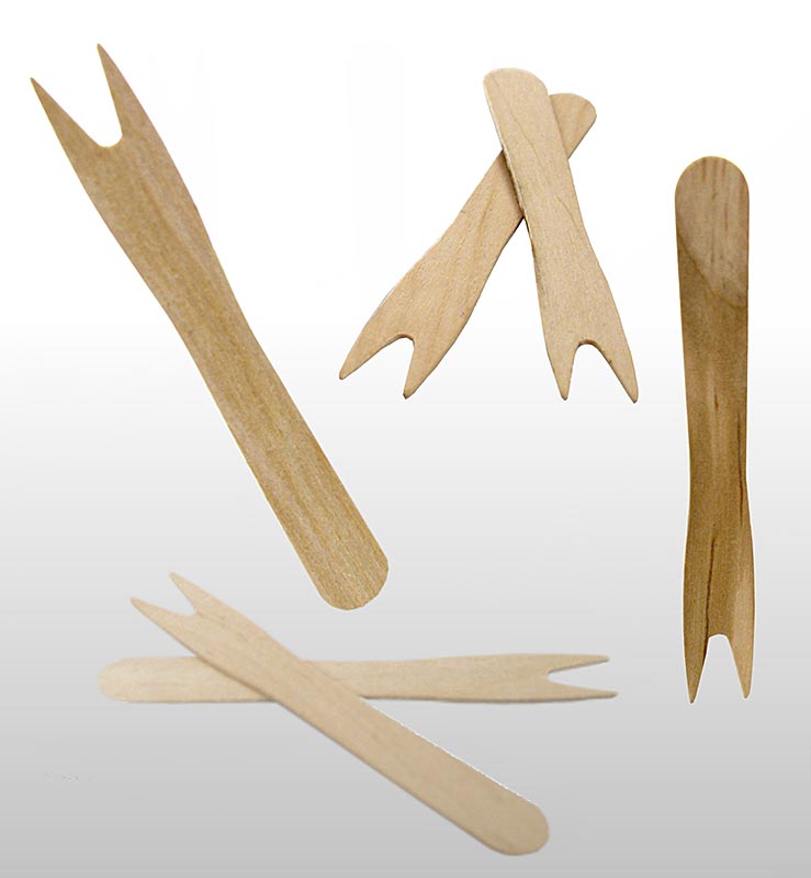 Hermann Metz - Snackgabeln/-picker aus Holz, hellbraun, 8,5cm, mit 2 Zinken, 1.000 St