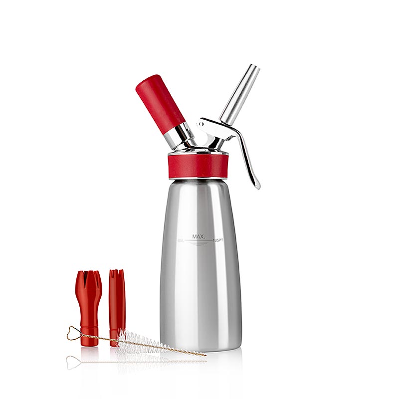 iSi - Espuma - Sprayer, Gourmet Whip Plus, komplett, Edelstahl matt, 500 ml, rot, 1 St