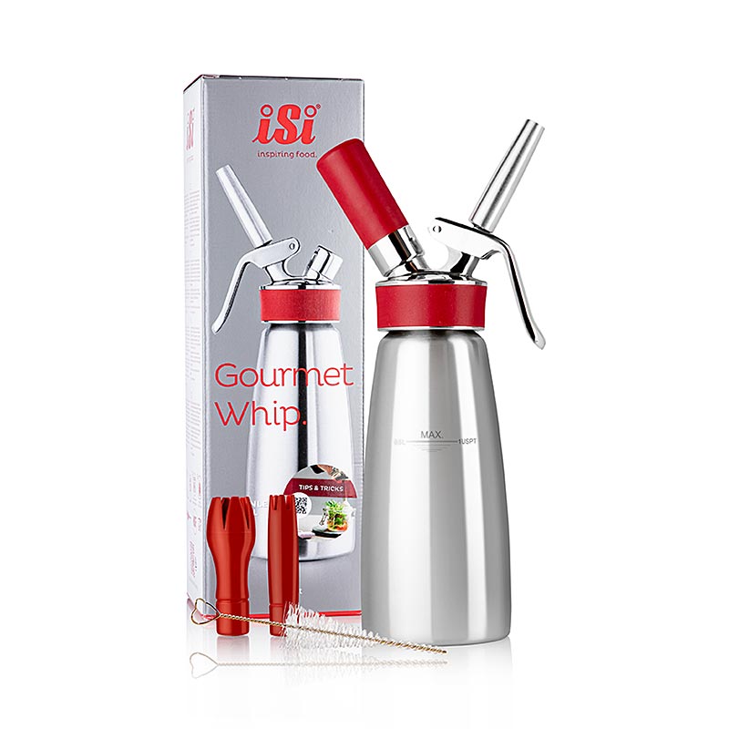 iSi - Espuma - Sprayer, Gourmet Whip Plus, komplett, Edelstahl matt, 500 ml, rot, 1 St
