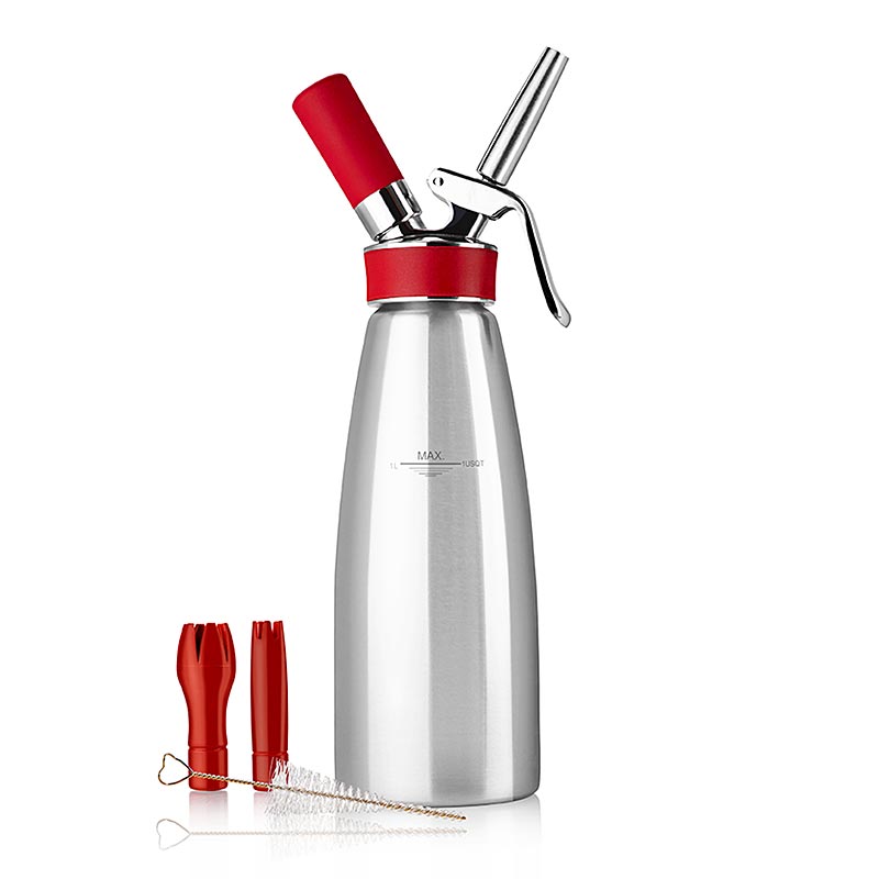 iSi - Espuma - Sprayer, Gourmet Whip Plus, komplett, Edelstahl matt, 1 Liter, rot, 1 S