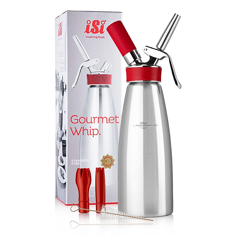 iSi - Espuma - Sprayer, Gourmet Whip Plus, komplett, Edelstahl matt, 1 Liter, rot, 1 S