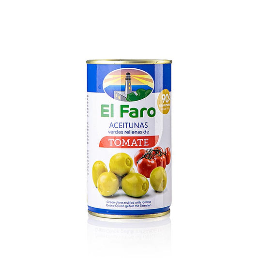 Grüne Oliven, ohne Kern, mit Tomate, in Lake, El Faro, 350 g