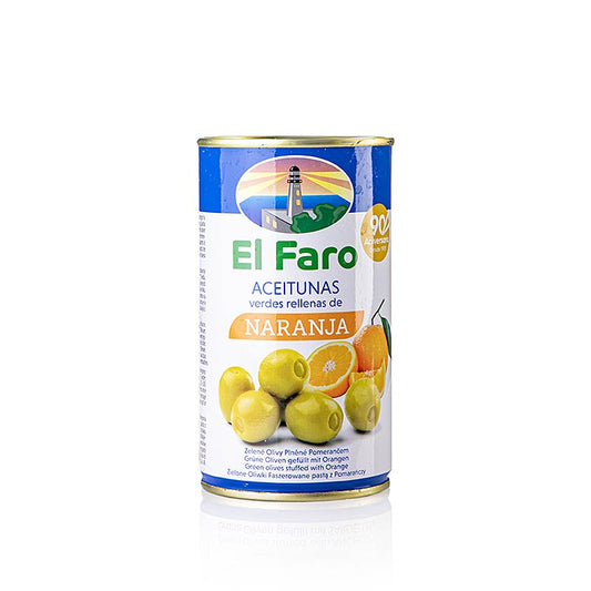 Grüne Oliven, ohne Kern, mit Orangenpaste, in Lake, El Faro, 350 g