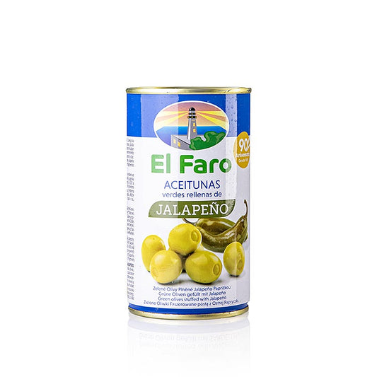 Grüne Oliven, ohne Kern, mit Jalapano Chili, El Faro, 350 g