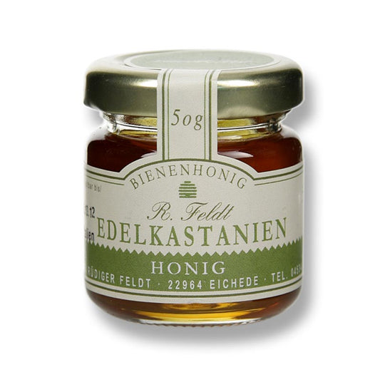 Edelkastanien-Honig, mittelbraun, flüssig, zartbitter, Portionsglas, 50 g