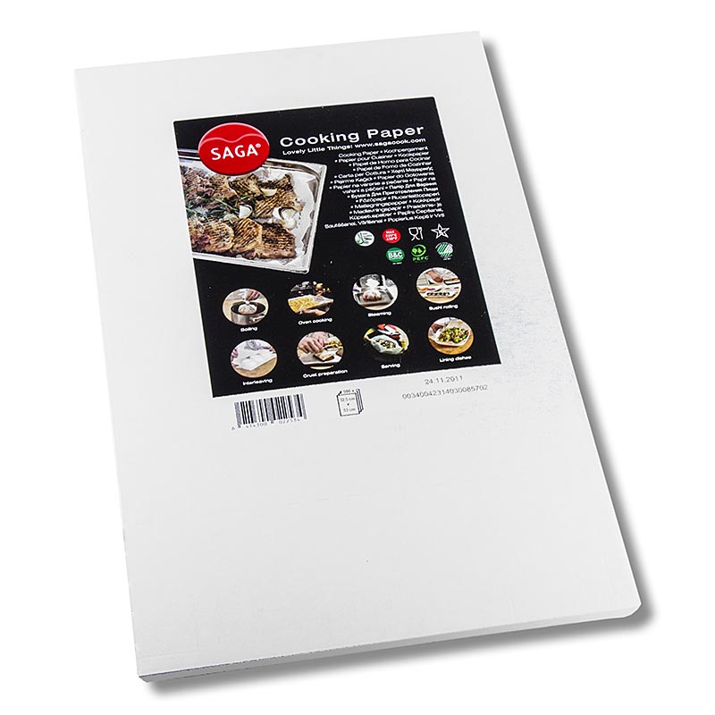Saga Kochpergament (Backpapier), auf 32,5 x 53cm geschnitten, im Spender, 500 Blatt