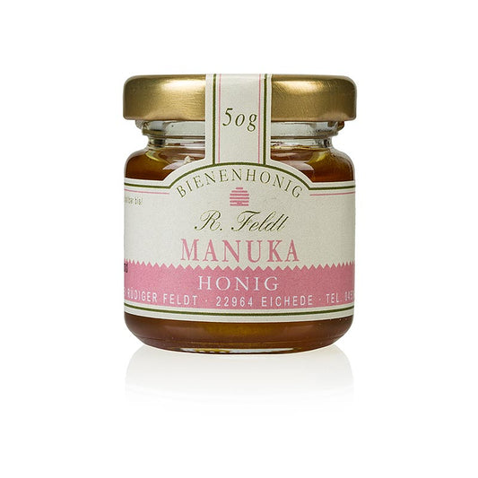 Manuka-Honig (Teebaum), dunkel, flüssig, kräftig, Portionsglas, 50 g