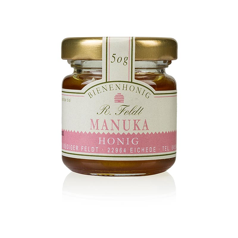 Imkerei Feldt - Manuka-Honig (Teebaum), dunkel, flüssig, kräftig, Portionsglas, 50 g